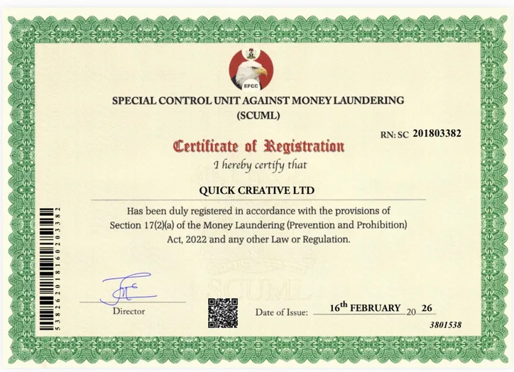 SCUML Compliance Certificate