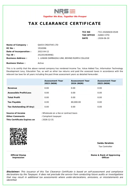 Tax Clearance Certificate